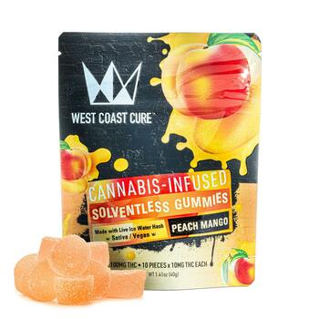 Peach Mango Flavored Solventless Gummies - 10x 10mg/gummy