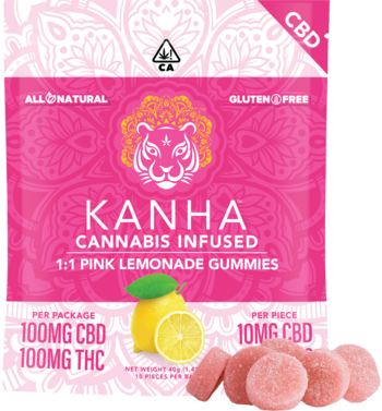 KANHA | 1:1 CBD:THC | Pink Lemonade | 100mg CBD/100mg THC | 10-pack